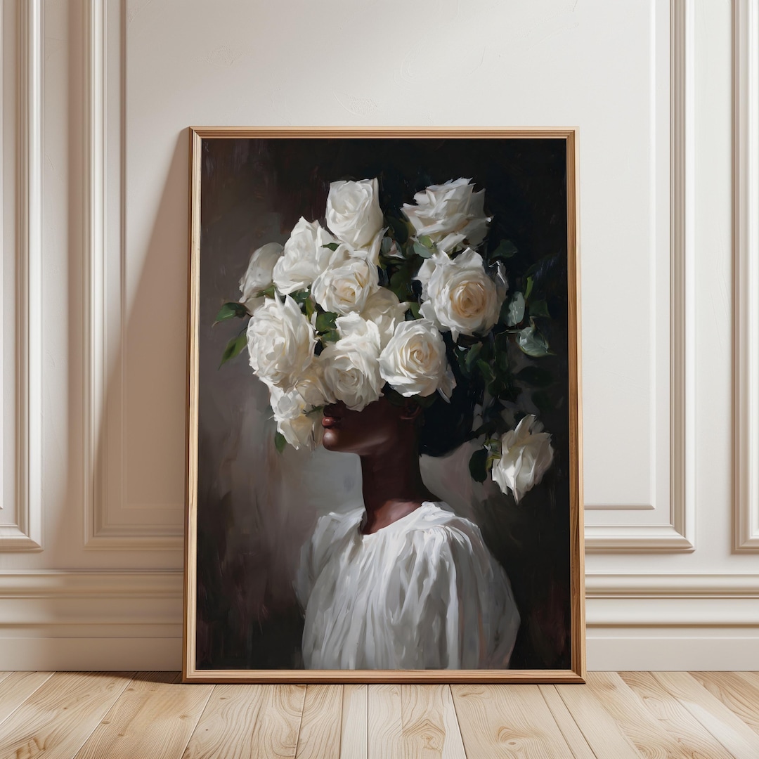 Black Woman Art, Flower Head, African American Portrait, Black Art ...