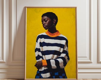 Black Woman Portrait Print, Modern Afro Art (Digital Download)