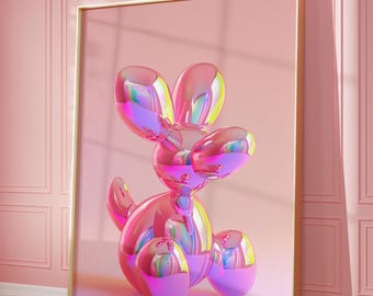 Prints for Dorm Room, Balloon Dog Print, Funky Wall Art, Preppy Wall Art, Trendy Pink Balloon Dog Wall Art, Coquette Room Decor,