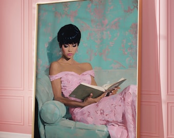 Black Woman Reading Art Print, Vintage Style (Digital Prints)