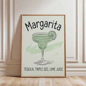 Lámina artística de margarita, póster de cóctel moderno, regalo para amantes de las margaritas. Arte mural de cócteles, regalo para bodas, letrero de bebida exclusiva, decoración de carrito de bar.