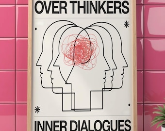 Overthinkers Trippy Wall Art, Psychedelic Poster, Retro Wall Art, Unique Eclectic Wall Art, Creativity Art,  Trendy Room Decor, Spritual Art