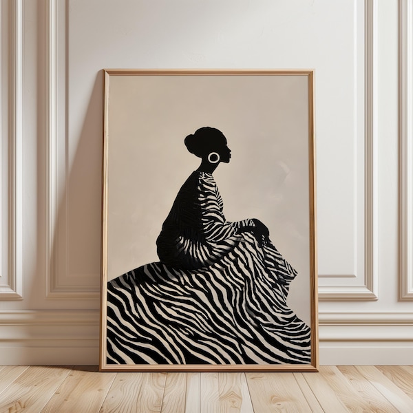 Opere d'arte contemporanea, arte della donna nera, moda, decorazioni murali afrocentriche, stampe artistiche etniche, donna nera astratta, arte africana, arti digitali,