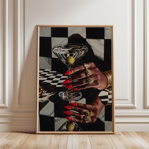 Retro Martini Gemälde, Schwarze Frau Kunst, Schwarzes Mädchen Afrikanische Wandkunst, Schwarzes Mädchen Bar Warenkorb Kunst, Schwarze Modekunst, Trendy Cocktail, Retro y2k