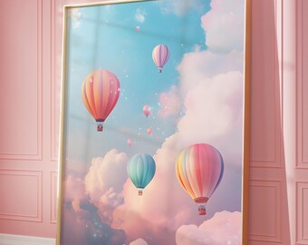 熱気球の絵画：幻想的なパステル調の空のプリント（デジタル