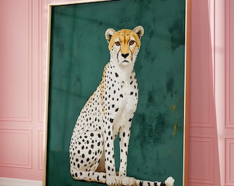 Geparddjurtryck. Maximalistisk dekor, Gepardväggkonst, Leopardkonsttryck, Glam Preppy, Studentrum, Trendig Väggkonst
