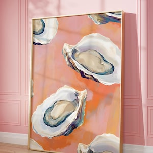 Oyster Shell Painting, Trendy Wall Art Colorful Pastel Abstract, Coastal Beach Print, Summer Dining Room, Kitchen Print Meet Me At The Beach