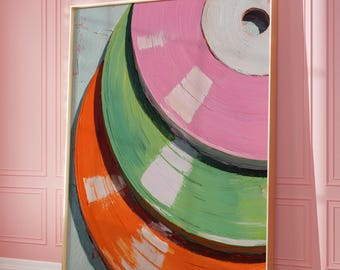 Colorful Vinyl Record Print, Retro Y2K Wall Art (Digital Download)