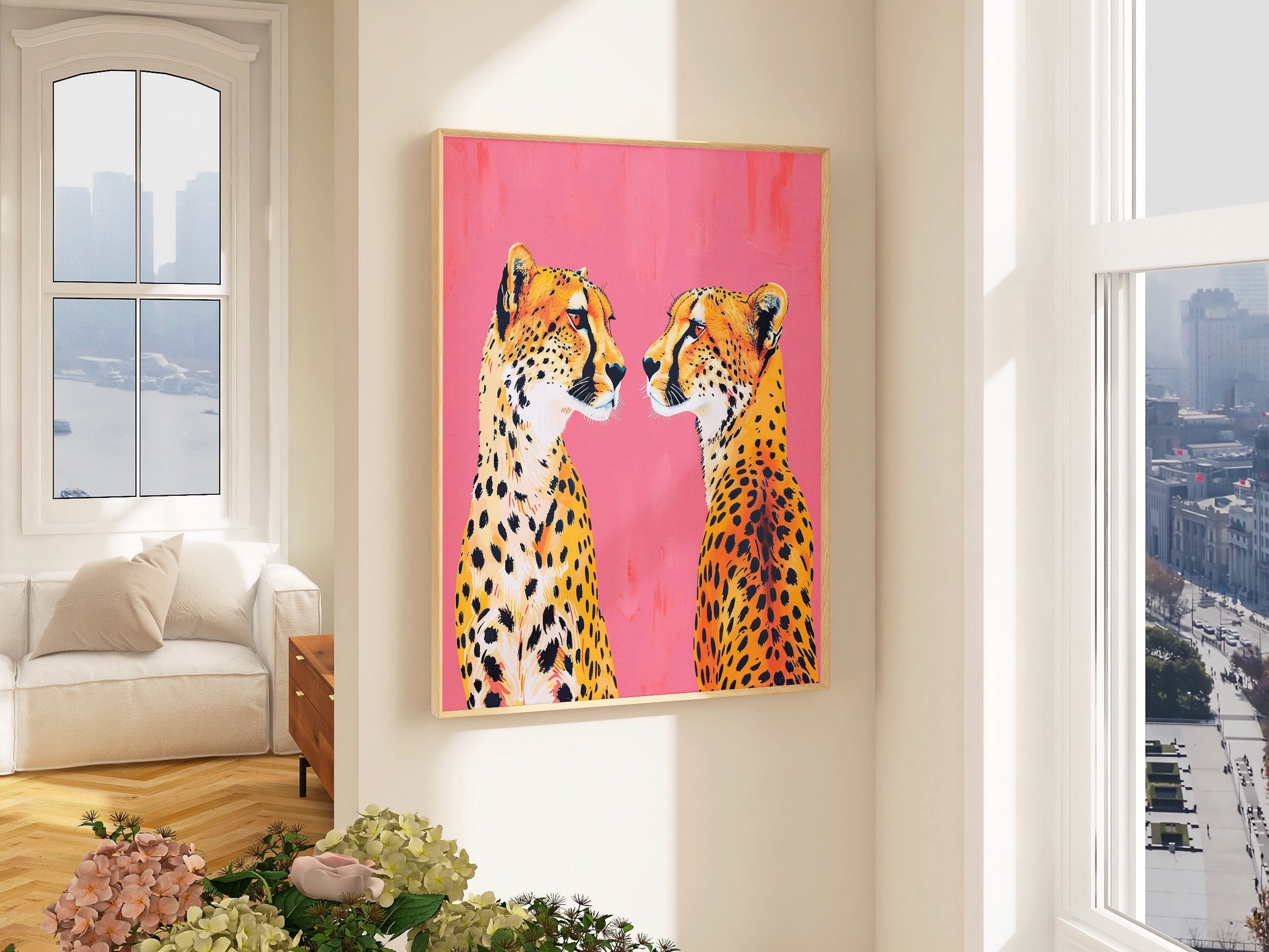 Cheetah Animal Print, Pink Orange Preppy Wall Art, Aesthetic