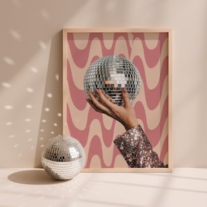 Disco Print, Preppy Bar Cart Art, Disco Ball Print, Trendy Retro 70s Decor Disco Poster, Disco Ball Print,  Retro Wall Decor, Y2K Wall Art,