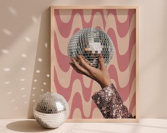 Disco Print, Preppy Bar Cart Art, Disco Ball Print, Trendy Retro 70s Decor Disco Poster, Disco Ball Print,  Retro Wall Decor, Y2K Wall Art,