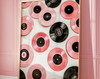 Vintage Schallplatte vielseitig, Retro Schallplatte Wand Kunst Druck, Schallplatten Drucke, ästhetischer rosa Wanddruck, Retro Musikplakat Musikplakat