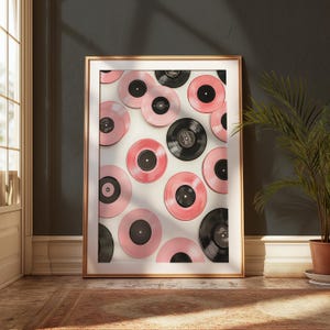 Vintage Record Eclectic, Retro Vinyl Record Wall Art Print, Vinyl Records Prints, Aesthetic Pink Wall Print, Retro Music Poster Music poster