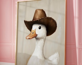 Silly Cowboy Goose Print, Cowboy Goose Print, Nursery Print, Silly Goose Wall Art, Neutral Southeastern Boy Room Animal Wall Art, cowboy hat