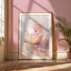Silver Disco Ball, Disco Print, Soft Pink,  Mirrorball Poster, Hot Pink Wall Art, Disco Ball Decor, Preppy Stuff, y2k Dopamine Decor, Trendy