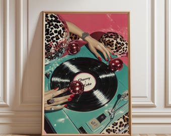 Retro Disco Vinyl Record Art Print, Leopard Fashion (Digital Download)