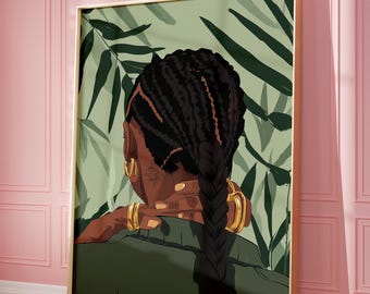 Schwarze Frau Kunstdruck, Trendige Wandkunst, Moderne Afroamerikanische Dekor, Feminine Wohnkultur, Abstraktes Frauen Porträt