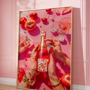 Impresión de pared con naipes antiguos, cartas y bebidas de póquer retro, impresión digital retro para descargar, impresión grande, decoraciones para carritos de bar