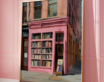 Library Poster, New York Bookshop Illustration, Bookshop art print, A Bookshop Poster, New York Print, Reading Posters, Preppy Room Decor