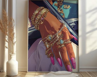 Black Woman Art, Black Woman Wall Art, Trendy Wall Art, Black Girl Wall Art, Fashion,  Black Rich Woman, Black girl art, y2k art, digital