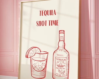 Tequila Poster, Tequila Print, Retro Bar Cart Wall Art, Bar Cart Accessories, Tequila Wall Art, Liquor Poster, Vintage Tequila Print Mexican