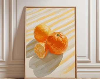 Orange Slice Oil Painting, Trendy Kitchen Food Art (Digital Download)