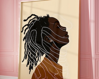 Black Woman Art, Black Woman Wall Art, Black women with locs, boho black art, afro wall art, African American art, Black Girl Wall Art,