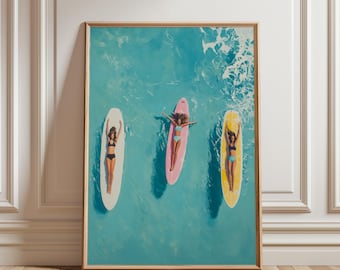 Aerial Surfers Print, Coastal Surf Wall Art (Digital Download)