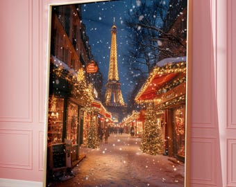Paris zu Weihnachten, Paris Print Winter, Eiffelturm Winterszene Prints, Festliche Urlaub Wandkunst, Urlaub Dekor, Paris Weihnachtsdekor,