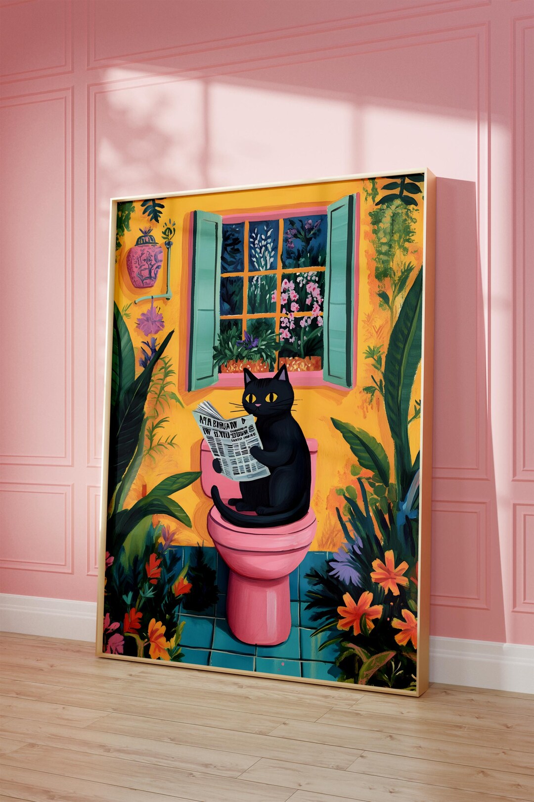 Black Cat on a Toilet Print, Dopamine Decor, Funny Bathroom Wall Art ...