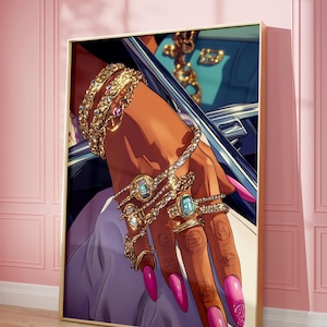 Black Woman Art, Black Woman Wall Art, Trendy Wall Art, Black Girl Wall Art, Fashion,  Black Rich Woman, Black girl art, y2k art, digital