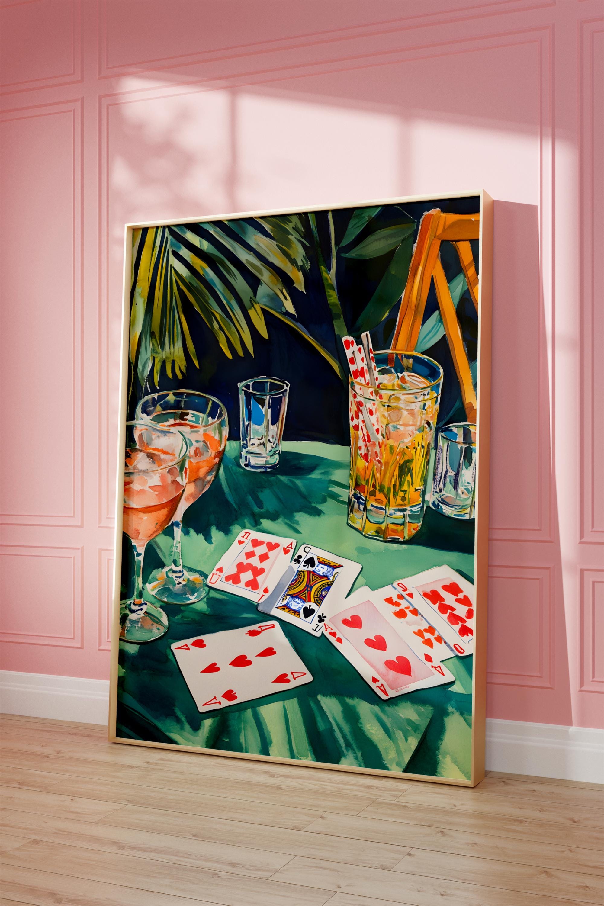 Poker Night Decor, Cocktails and Cards Print, Moody Cocktail Wall Art, Bar Cart Wall Art, Preppy wall art, Cocktail Decor, Poker Night Retro