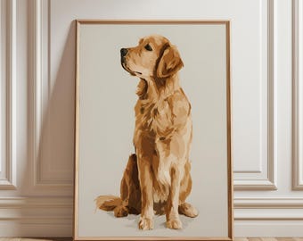 Golden Retriever Art, Golden Retriever gift art, Golden Retriever Art Print, Vintage Pastel Dog Maximalist Wall Decor, Retro Pet Painting