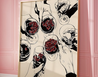 Cocktail Party Art Print, Drinks Illustration (Digital Download)