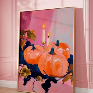 Halloween Pumpkin Ghost Art Print, Trendy Fall Decor (Digital Download)