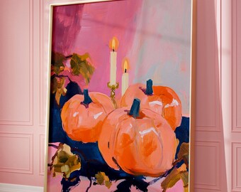 Halloween Pumpkin, Ghost Wall Art Print, Halloween Decor, Trendy Wall Art, Preppy Trendy Printable Art, Cute Ghost Art, Print Girls Room,