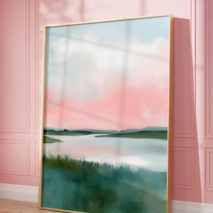 Pastel Marsh Sunset Landscape Painting, Pink Beach House Carolina Lowcountry Coastal, Colorful Wetlands Sunset Painting | Coastal Marsh Land