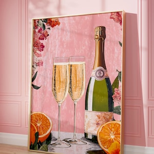 Champagne Problems, Cocktail Print, Cute Quirky Whimsical, Cocktail Art, Bar Cart Decor, Preppy Wall Art,Girly Pink Aesthetics, Bar Cart Art