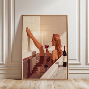 Art Deco Bathroom Pink, Woman In Bathtub With Champagne, Woman Drinking Champagne Bath Poster, Feminist Wall Art, Luxury Bathroom Decor
