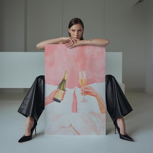 ベッドでワインを飲む女性のポスタープリント、流行のカクテルフェミニストポスター、白黒、アルコールウォールアート、バーカートプリント、Hypebeastウォール