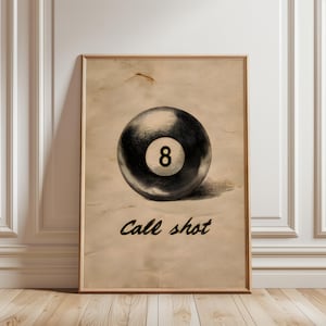 Modny nadruk 8 Ball, Vintage 8 Pool Ball Print Retro ręcznie rysowany dziewczęcy plakat ścienny Modny plakat z wózkiem barowym szczęśliwa dziewczyna Vintage Pool Ball Poster