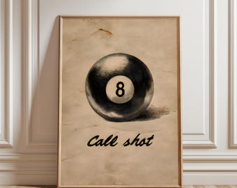 Trendy 8 Ball Print, Vintage 8 Pool Ball Print Retro Hand-Drawn girly Wall Art Trendy Bar Cart Poster lucky girl  Vintage Pool Ball Poster