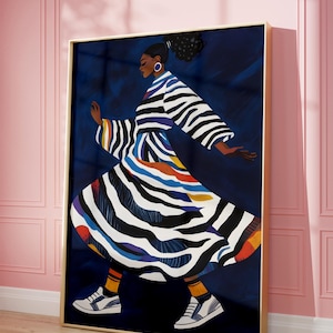 Blue Abstract Woman Illustration, Dance Women Black & White Abstract Figure Print, Home Decor, Minimalist Wall Art, Modern Wall Art, y2k art