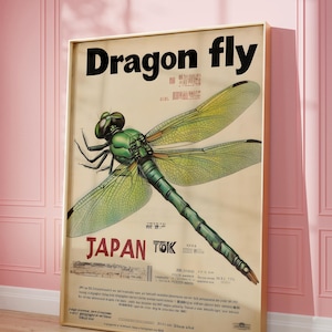 Dragonfly Japanese Art, Vintage Tokyo, Tokyo Print Japandi Home Art Elegant Minimalist Asian Artwork for Contemporary, Japan Art Enthusiasts