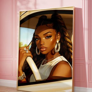 Black Woman Art, Black Woman Wall Art, Trendy Wall Art, Black Girl Wall Art, Fashion,  Car Lover, Black girl art, y2k art, car, Printable