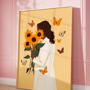 Sunflower Bouquet Black Woman Art, Black Girl Wall Art, Sunflower Print, African American Art, Black Girl Print, Boho Art, Trendy Wall Art