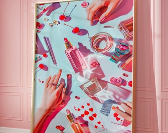 Pink Playing Cards Art Print, Poker Night Decor (Digital Download)