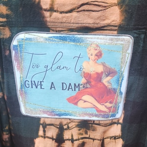 Flannel Shirt Vintage Too Glam to Give a Damn Design Acid Washed|Distressed Fall Winter Flannel Super Soft Unisex Hipster Streetwear LARGE