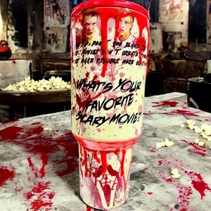 Slasher Horror Tumbler – 40 oz Blood Drip Creepy Cup image 1
