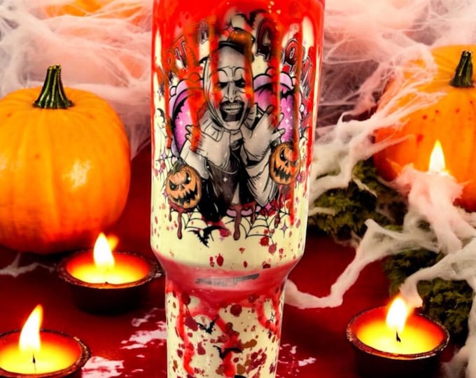 40oz Creepy Clown Horror Tumbler with Handle, Blood Drip Spiderweb Travel Mug, Stainless Steel Gothic Spooky Drinkware, Gift for Horror Fans